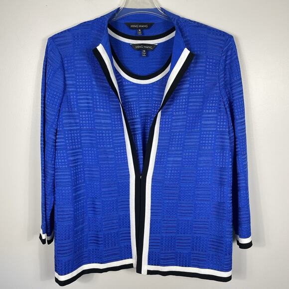 Ming Wang Jacket & Tank Top Twin Set Size XL Cobalt Blue Textured Career Office - Picture 1 of 13